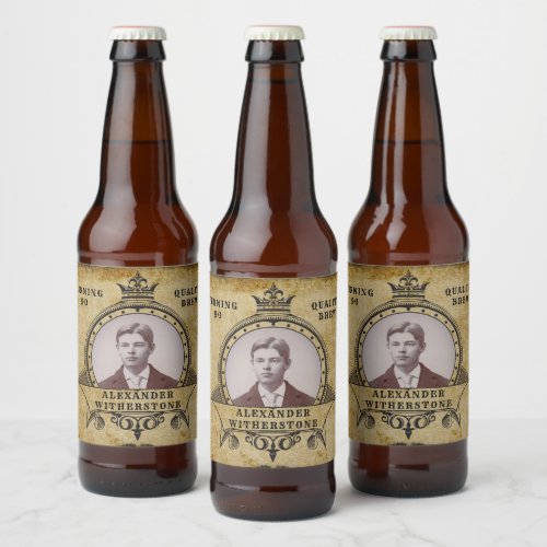 Personalized 90th Birthday Vintage Photo Template Beer Bottle Label