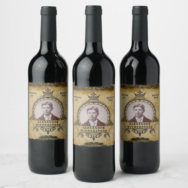 Personalized 90th Birthday Vintage Photo Template Wine Label (Bottles)