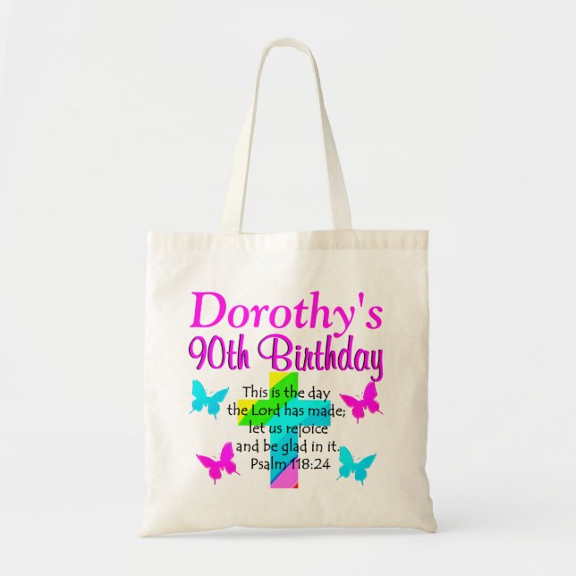 PERSONALIZED 90TH RAINBOW CROSS TOTE BAG (Front)