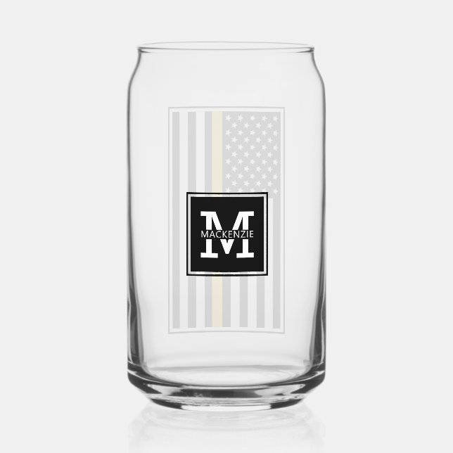Personalized 911 Dispatcher Flag Thin Gold Line Can Glass (Back)