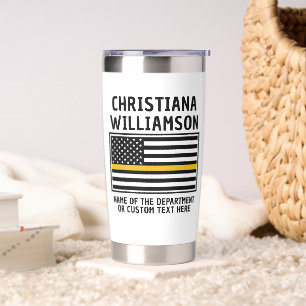 Personalized 911 Dispatcher Flag Thin Gold Line Insulated Tumbler