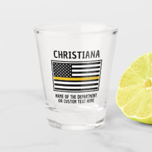 Personalized 911 Dispatcher Flag Thin Gold Line Shot Glass