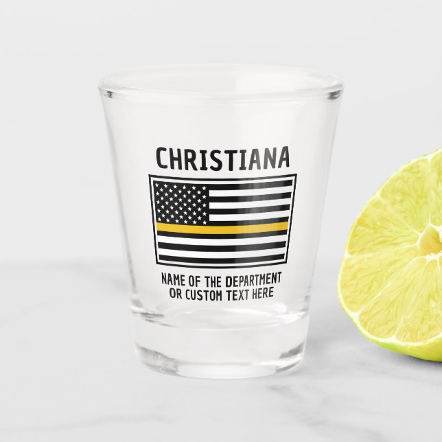Personalized 911 Dispatcher Flag Thin Gold Line Shot Glass (Front)