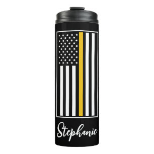 Personalized 911 Dispatcher Flag Thin Gold Line Thermal Tumbler