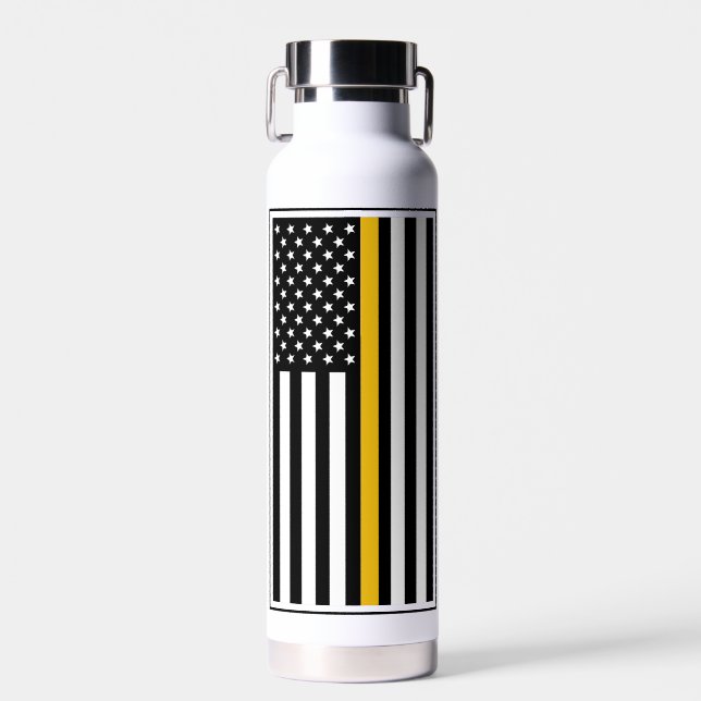 Personalized 911 Dispatcher Flag Thin Gold Line Water Bottle (Front)
