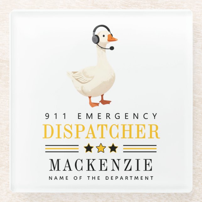 Personalized 911 Dispatcher Goose With Headset Glass Coaster (Front)