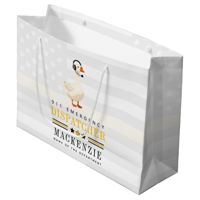 Personalized 911 Dispatcher Goose With Headset Large Gift Bag (Front Angled)