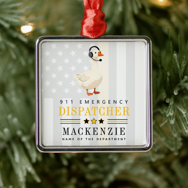 Personalized 911 Dispatcher Goose With Headset Metal Ornament (Tree)