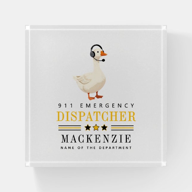 Personalized 911 Dispatcher Goose With Headset Paperweight (Front)