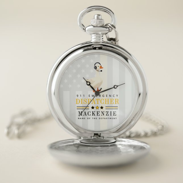 Personalized 911 Dispatcher Goose With Headset Pocket Watch (Inside)