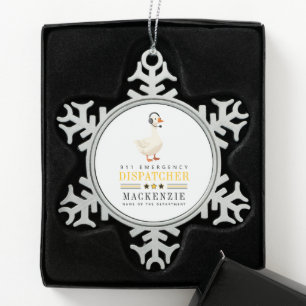 Personalized 911 Dispatcher Goose With Headset Snowflake Pewter Christmas Ornament