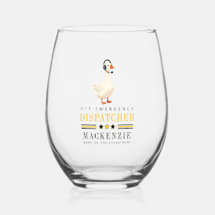 Personalized 911 Dispatcher Goose With Headset Stemless Wine Glass