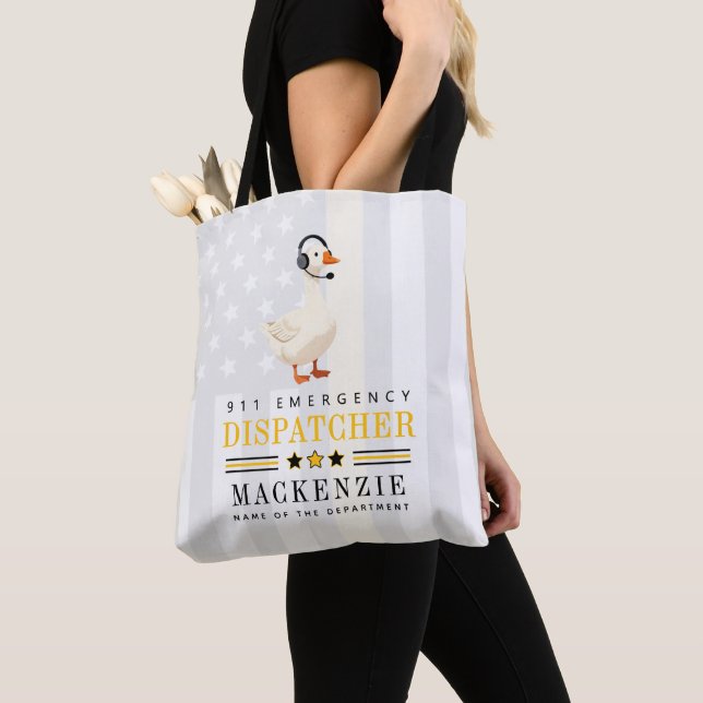 Personalized 911 Dispatcher Goose With Headset  Tote Bag (Close Up)