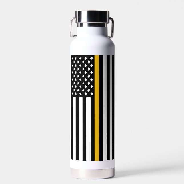 Personalized 911 Dispatcher Thin Gold Line Flag Water Bottle (Front)
