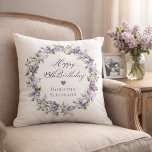 Personalized 95th Birthday Gift Purple Lilac Throw Pillow<br><div class="desc">Here's a great 95th birthday gift idea! It takes only minutes to add the birthday celebrant's name and create a unique keepsake gift. The soft watercolor lilac wreath is perfect for a spring birthday or a woman who just loves lilacs. The calligraphy is elegant and sophisticated and matches the birthday...</div>