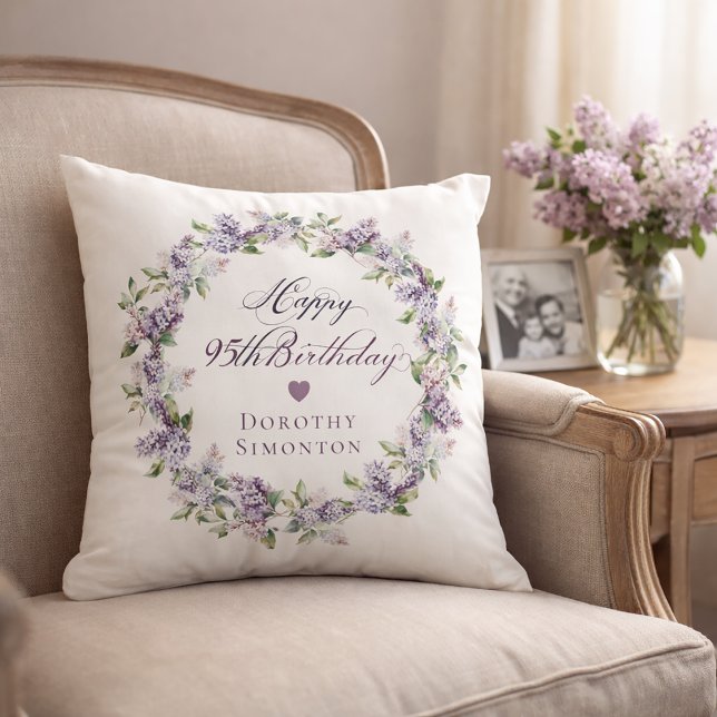 Personalized 95th Birthday Gift Purple Lilac Throw Pillow (Creator Uploaded)