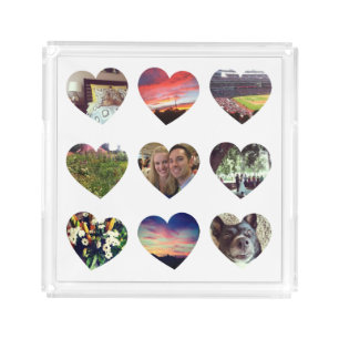 Personalized 9 Heart Shaped Photos Acrylic Tray