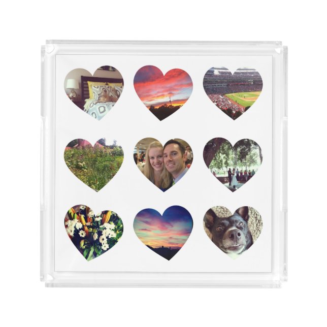 Personalized 9 Heart Shaped Photos Acrylic Tray (Front)