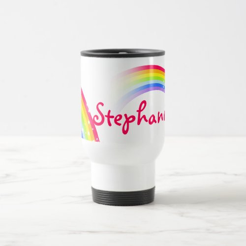 Personalized 9 letter name rainbow travel club mug