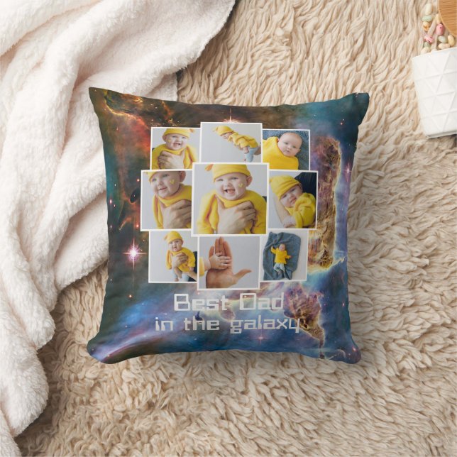 Personalized 9 Photo and Text Best in the Galaxy Throw Pillow (Blanket)