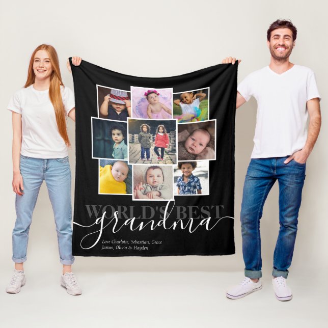 Personalized 9 Photo and Text Photo Collage Fleece Blanket (In Situ)