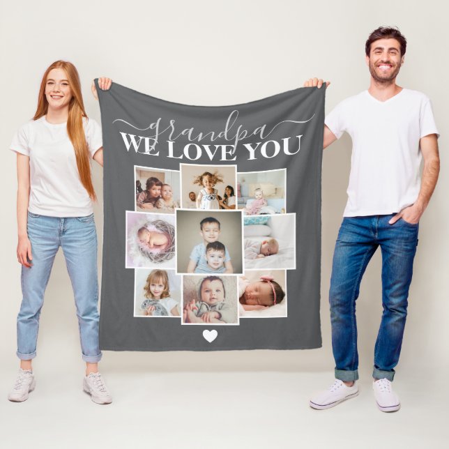 Personalized 9 Photo and Text Photo Collage Fleece Blanket (In Situ)