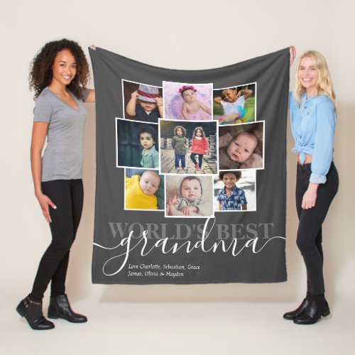 Personalized 9 Photo and Text Photo Collage Fleece Blanket