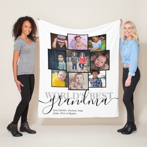 Personalized 9 Photo and Text Photo Collage Fleece Blanket