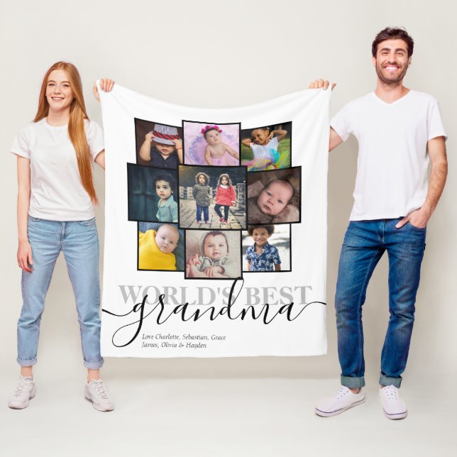 Personalized 9 Photo and Text Photo Collage Fleece Blanket (In Situ)