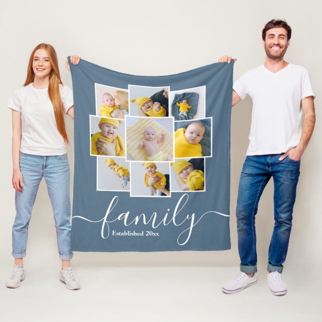 Personalized 9 Photo Collage Family Established Fleece Blanket (In Situ)