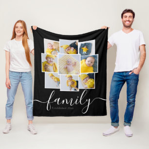 Personalized 9 Photo Collage Family Established Fleece Blanket