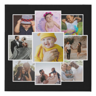Personalized 9 Photo Collage Faux Canvas Print