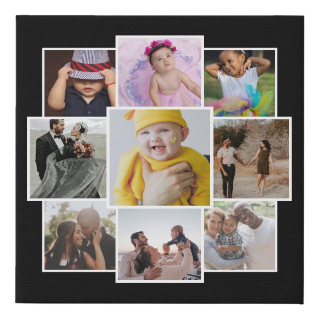 Personalized 9 Photo Collage Faux Canvas Print (Front)