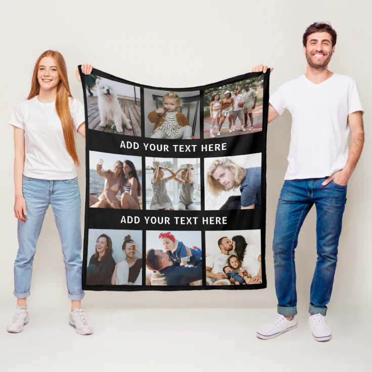 Personalized 9 Photo Collage Fleece Blanket Zazzle