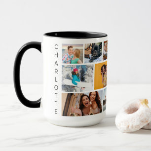 Personalized 9 Photo Collage Modern Name Mug