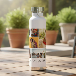 Personalized 9 Photo Collage Name Gift Water Bottle