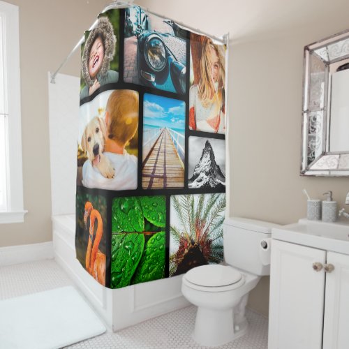 Personalized 9 Photo Collage Template Black Framed Shower Curtain