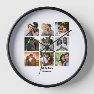 Personalized 9 Photo Collage Template for Couples Clock