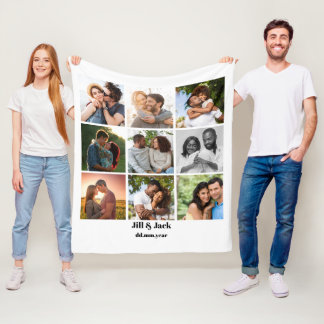 Personalized 9 Photo Collage Template for Couples Fleece Blanket