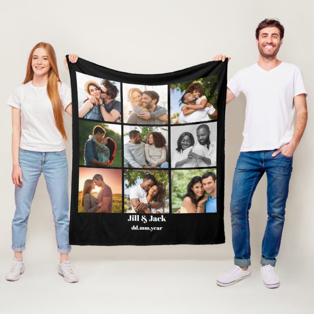 Personalized 9 Photo Collage Template for Couples Fleece Blanket (In Situ)
