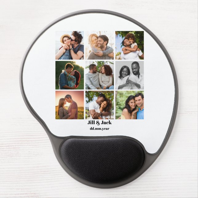 Personalized 9 Photo Collage Template for Couples Gel Mouse Pad (Front)