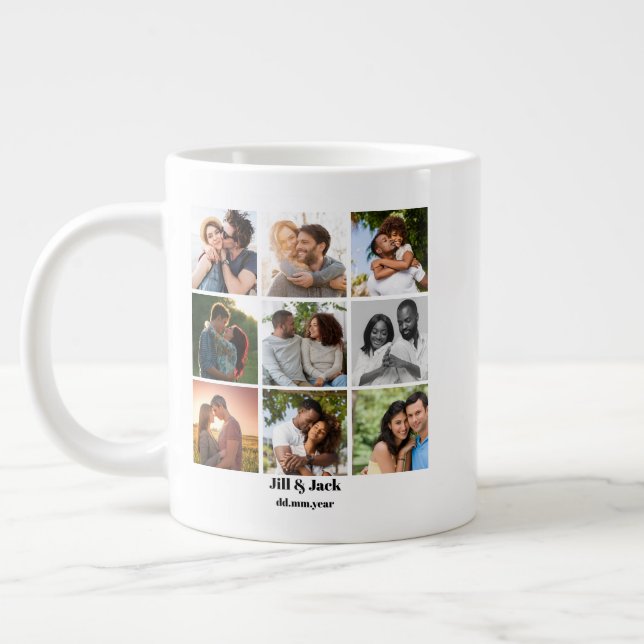 Personalized 9 Photo Collage Template for Couples Giant Coffee Mug (Left)