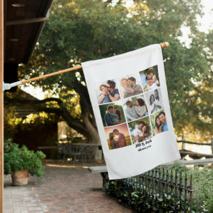 Personalized 9 Photo Collage Template for Couples House Flag