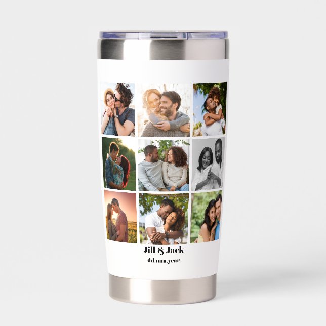 Personalized 9 Photo Collage Template for Couples Insulated Tumbler (Front)