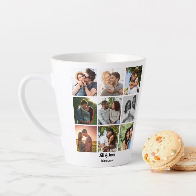 Personalized 9 Photo Collage Template for Couples Latte Mug (In Situ)