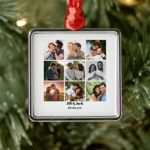 Personalized 9 Photo Collage Template for Couples Metal Ornament