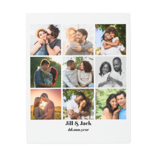 Personalized 9 Photo Collage Template for Couples Metal Print