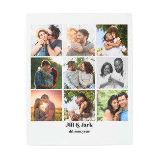 Personalized 9 Photo Collage Template for Couples Metal Print
