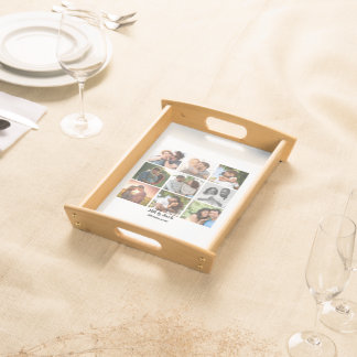 Personalized 9 Photo Collage Template for Couples Serving Tray