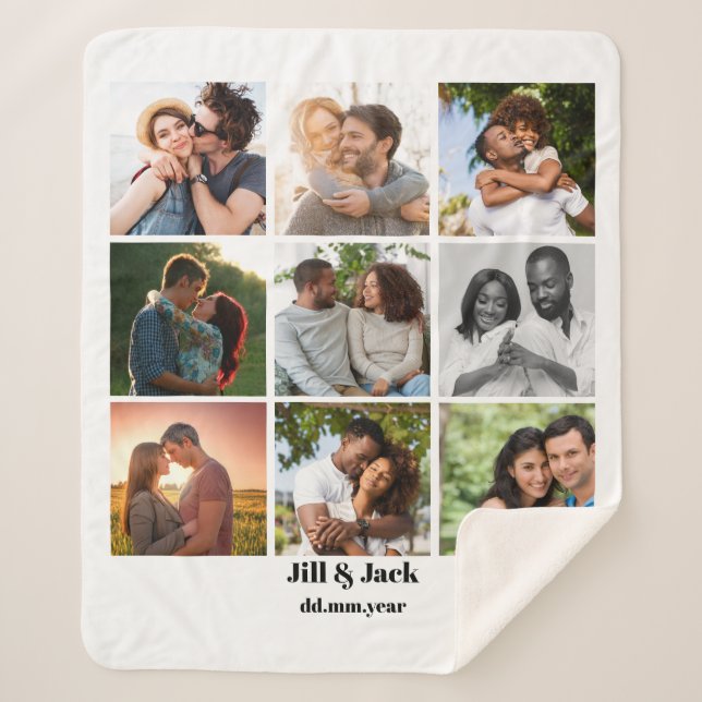 Personalized 9 Photo Collage Template for Couples Sherpa Blanket (Front)